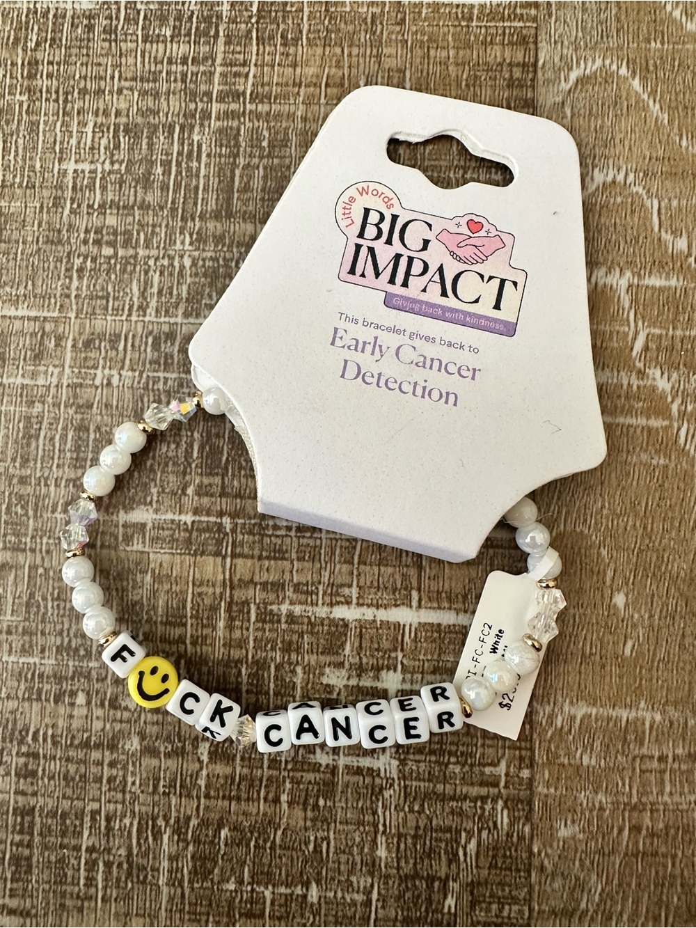 Big Impact White Beaded Bracelet with Bold Message